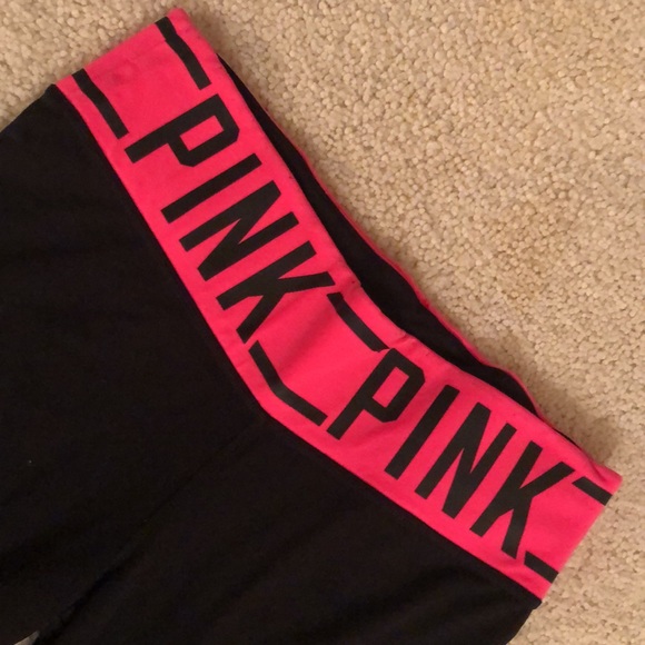 Pink Victoria Secrets slim fit yoga pants with barbiecore pink stretch waist - Picture 2 of 16